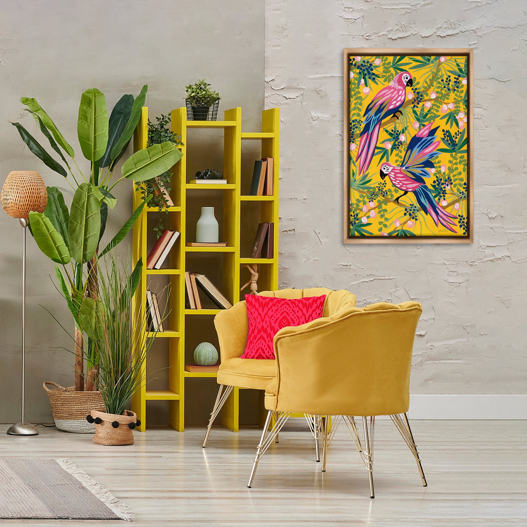 Stupell Industries Maximalist Parrots Pattern Animals & Insects Painting Brown Floater Framed Canvas Art Print Wall Art, 21 x 31