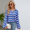 thumbnail image 3 of Defitshape Women's Long Sleeve Pullover Sweater Knit Cropped Top Short Soft Bell Sleeve Cozy Crewneck Fashion Knitwear Blue Medium, 3 of 4