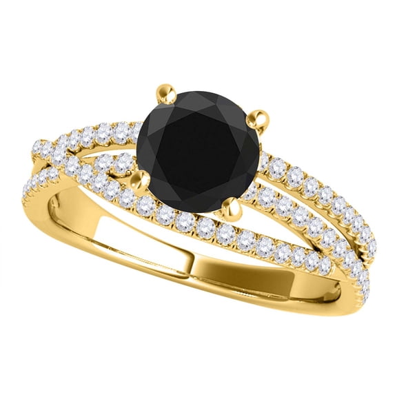 Mauli Jewels Engagement Rings for Women 1.28 Carat Halo Split Shank Black Diamond Engagement Ring Crafted 4-prong 14k Solid Yellow Gold
