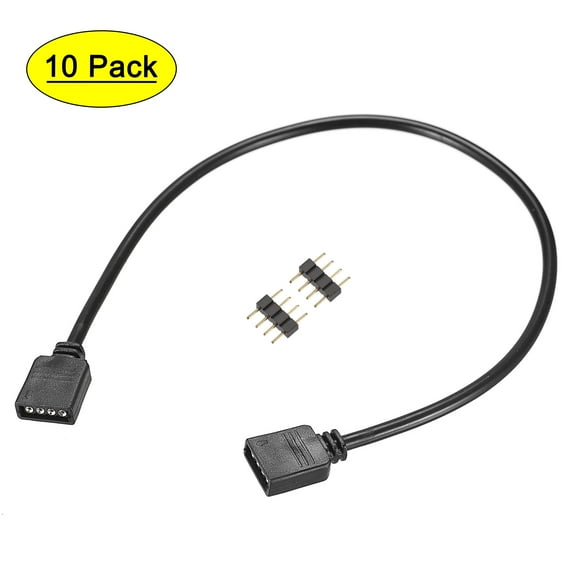 Uxcell 4 Pin 10mm RGB LED Strip Extension Cable 300mm Length Black 10Pcs