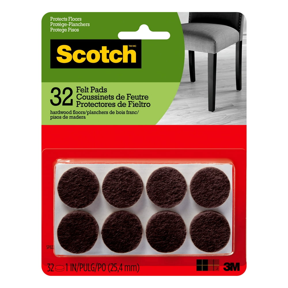 Scotch™ Felt Pads Round, 1 in. Diameter, Brown, 32/Pack
