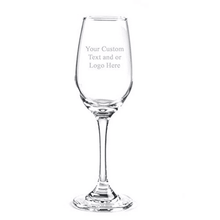 ANY TEXT, Custom Customized Engraved Flute Champagne Glass Glasses, 6.25 oz Stem - Personalized Laser Engraved Text Customizable Gift