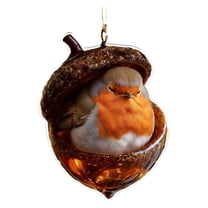 Sunxin Hangs Animal Ornaments Christmas Ornaments 2D Acrylic Animal Christmas Tree Pendant Figurine Decorative Home for Wall Room Garden, One Robin Pine Nut Animal Pendant