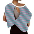 thumbnail image 4 of Jalioing Women's Workout Shirts Open Back Short Sleeve Athletic Tops Striped Loose Yoga Sport T Shirt Outfits, 4 of 5