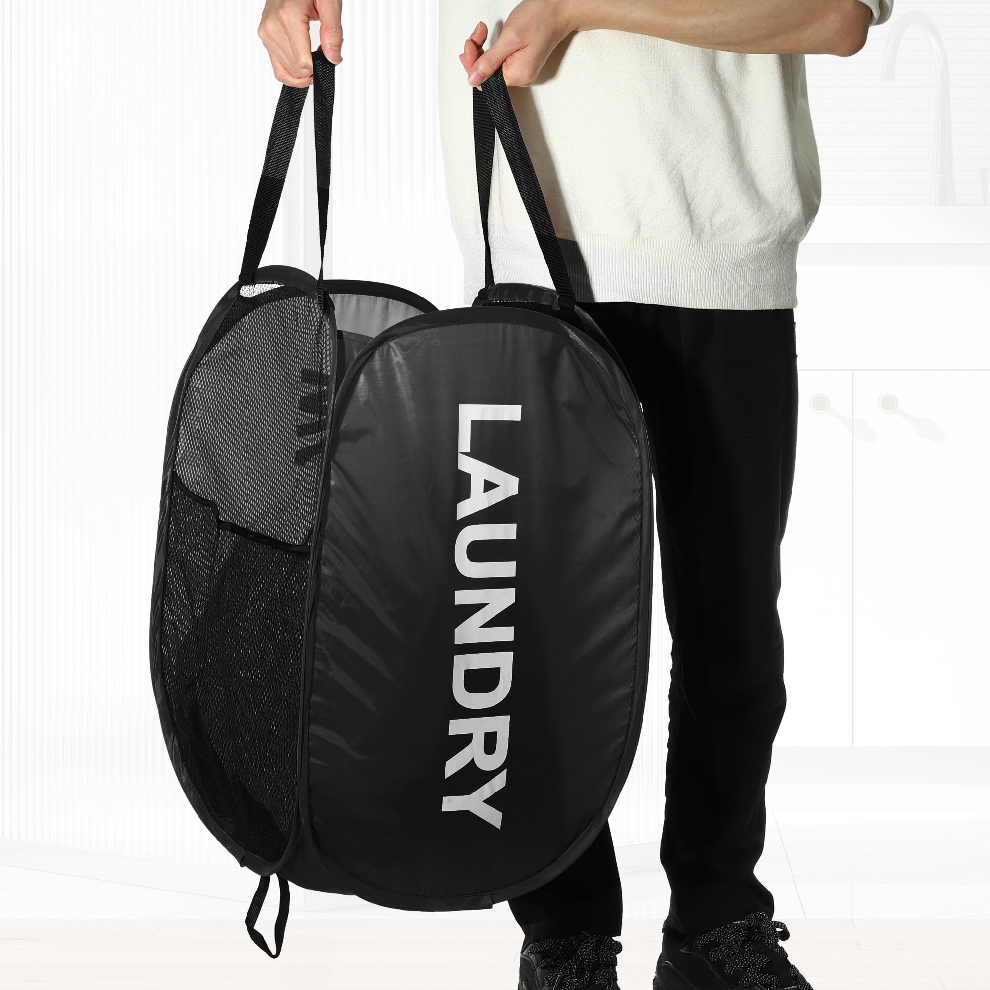 Unique Bargains Folding Laundry Basket Durable Hamper for Bathroom Black
