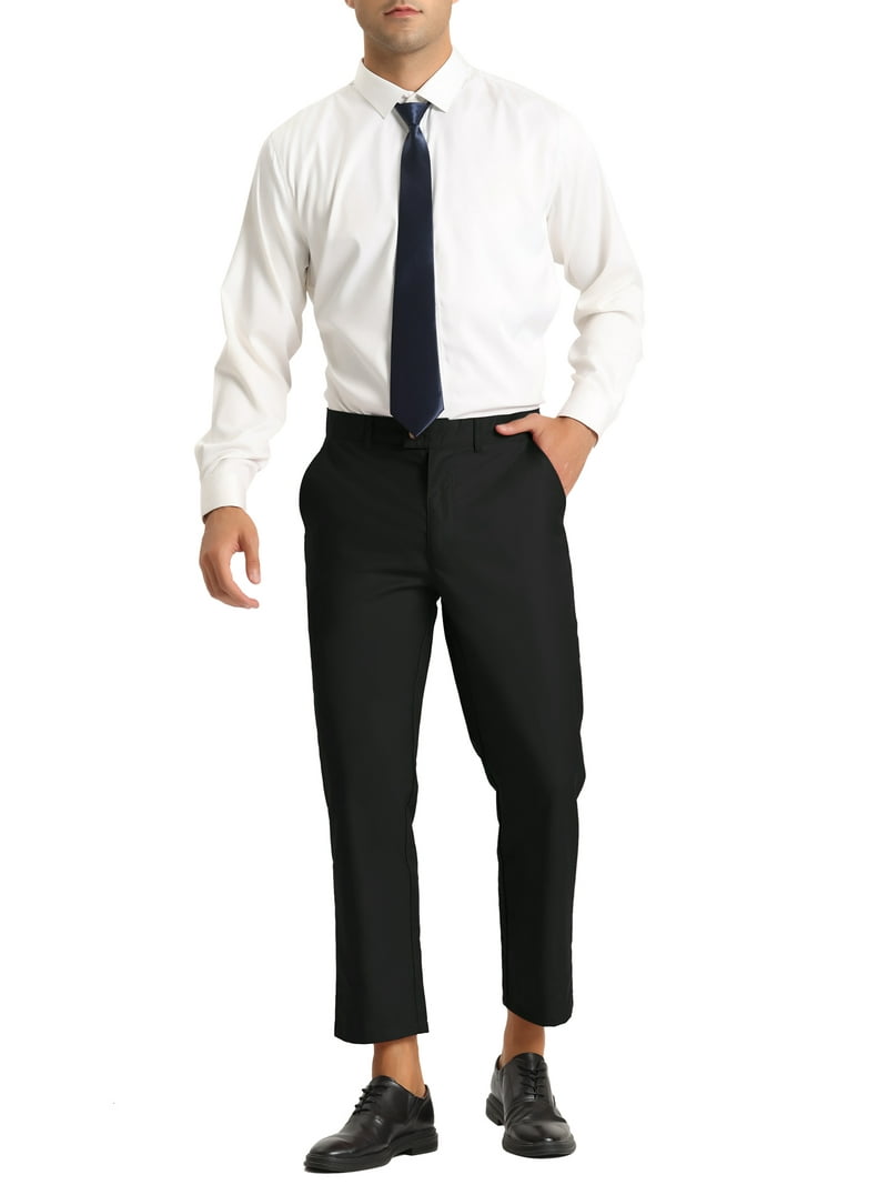 INSPIRE CHIC Men's Cropped Pants Slim Fit Flat Front Ankle-Length Dress  Pants 38 Bright Black - Walmart.com