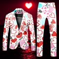 thumbnail image 2 of Men's Heart Print Slim Fit 2-Piece Suit with Blazer and Pants, Valentines Day Love Outfit for Party Wedding Holiday Events, 2 of 6