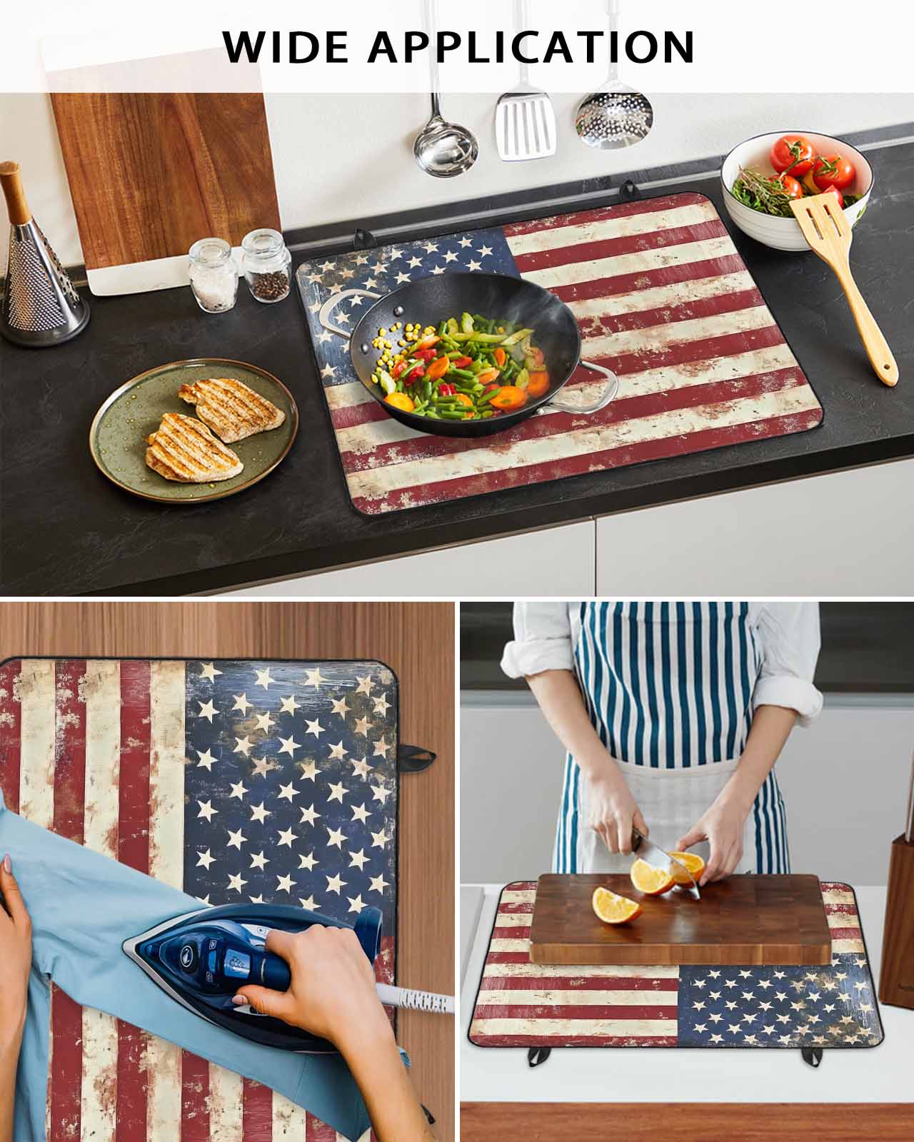 nqOlkjepod Large Induction Cooktop Protector Mat 24"x21", American Flag Stove Top Covers for Electric Stove, Vintage Blue Red USA Flag Retro Decorative Stove Burner Cover Mats, Glass Top Stove Cover