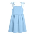 thumbnail image 6 of BRGZLK Little Girls Dress Toddler Summer Fashion Cute Solid Color Casual Ruffle Halter Sleeveless Bowknot Sundress with Pocket for Birthday Party Blue 5-6 Years, 6 of 8