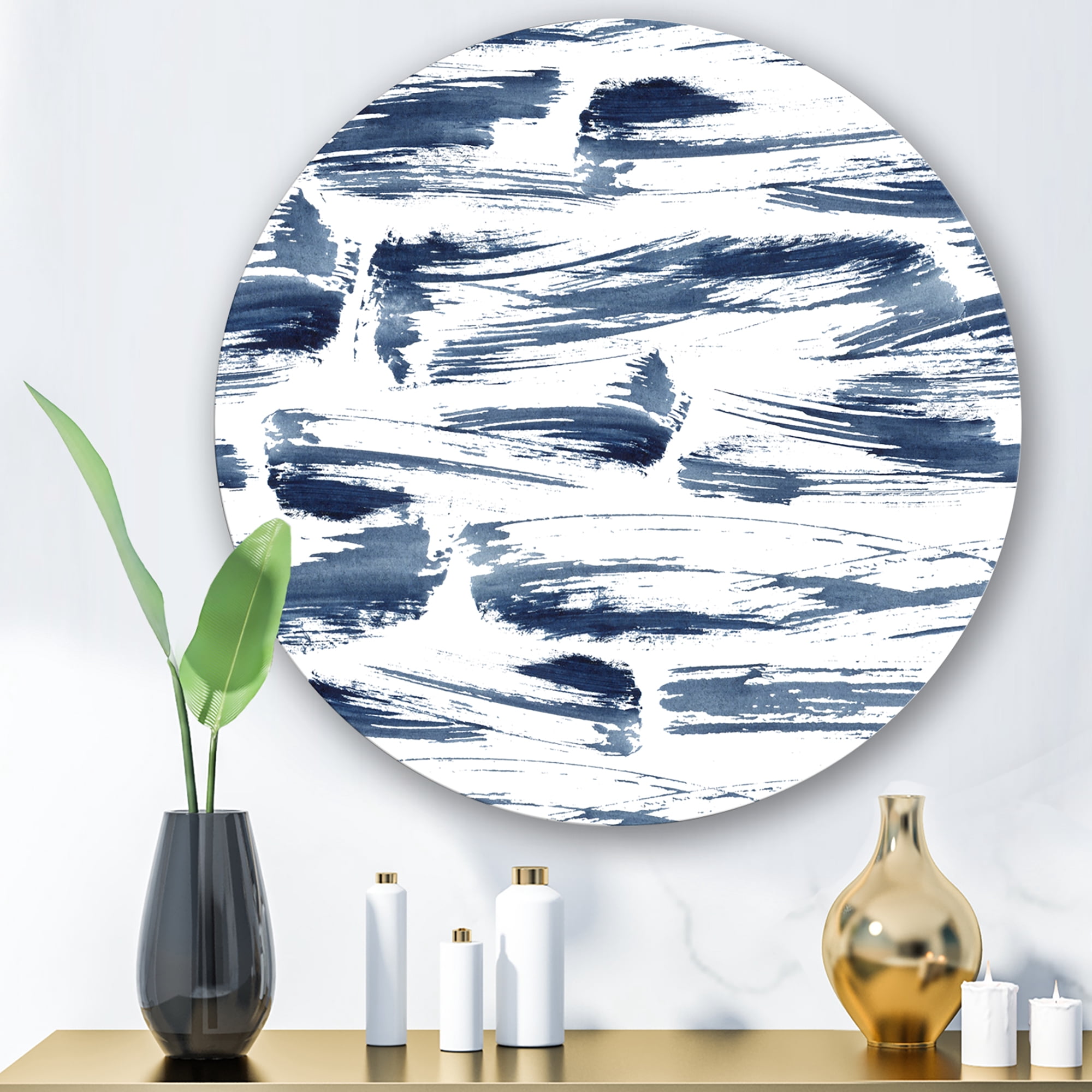 Designart 'Blue Abstract Aquatic Texture' Modern Circle Metal Wall Art 11x11 - Disc of 11