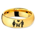 thumbnail image 2 of Tungsten Couple Family Two Child Holding Hands Band Ring 7mm Men Women Comfort Fit 18k Yellow Gold Dome Polished, 2 of 4