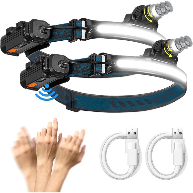 Headlamp Flashlight Rechargeable, 2-pack 1000 Lumen Zoomable Led Head Lamp , 270 Wide Beam 6 Modes Headlight With Motion Sensor, Adjustable Waterproof