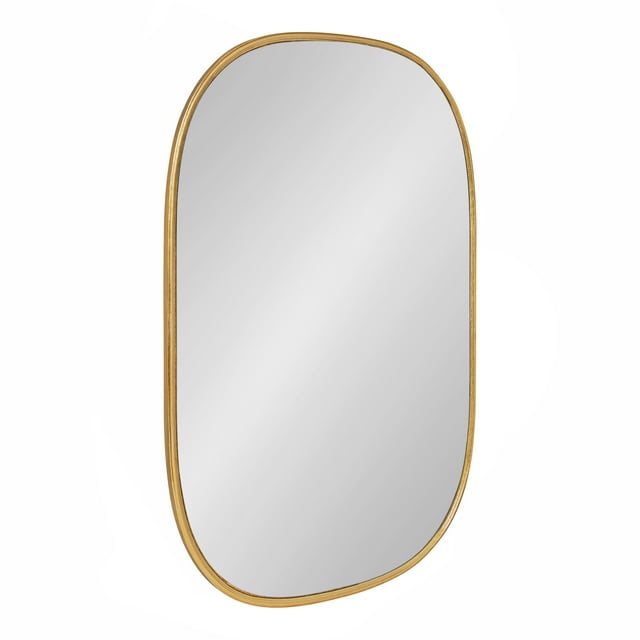Kate and Laurel Caskill Decorative Rounded Edged Rectangular Frame Wall Mirror, 24 x 36 Inches Gold, Mid-Century Modern Capsule Mirror for Wall