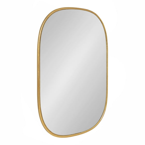 Kate and Laurel Caskill Decorative Mid-Century Modern Rounded Edged Rectangular Frame Wall Mirror in Gold Leaf, 24x35.5 Inches
