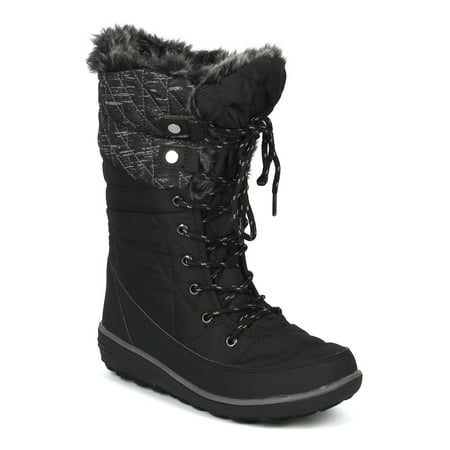 Shearling Leather Boots - Women Mixed Media Mid-Calf Quilted Lace Up Fur Shearling Winter Boot - 18153