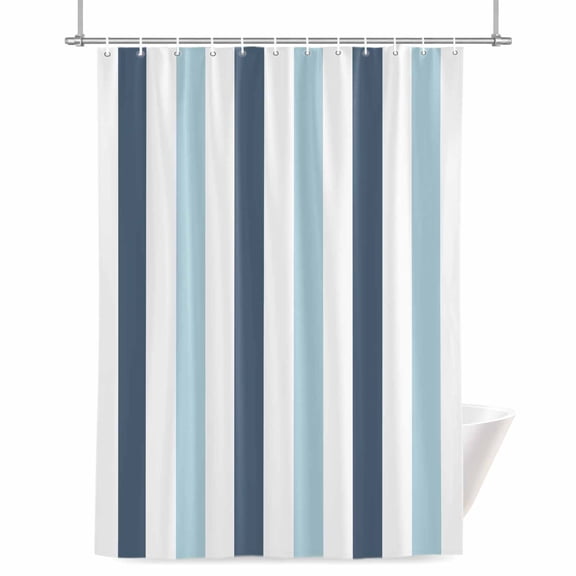 Haze Blue Light Blue Striped Bathroom Shower Curtain, Modern Waterproof Washable Soft Bath Curtain for Bathtub Decor with 12 Hooks&Grommet, 54x78in