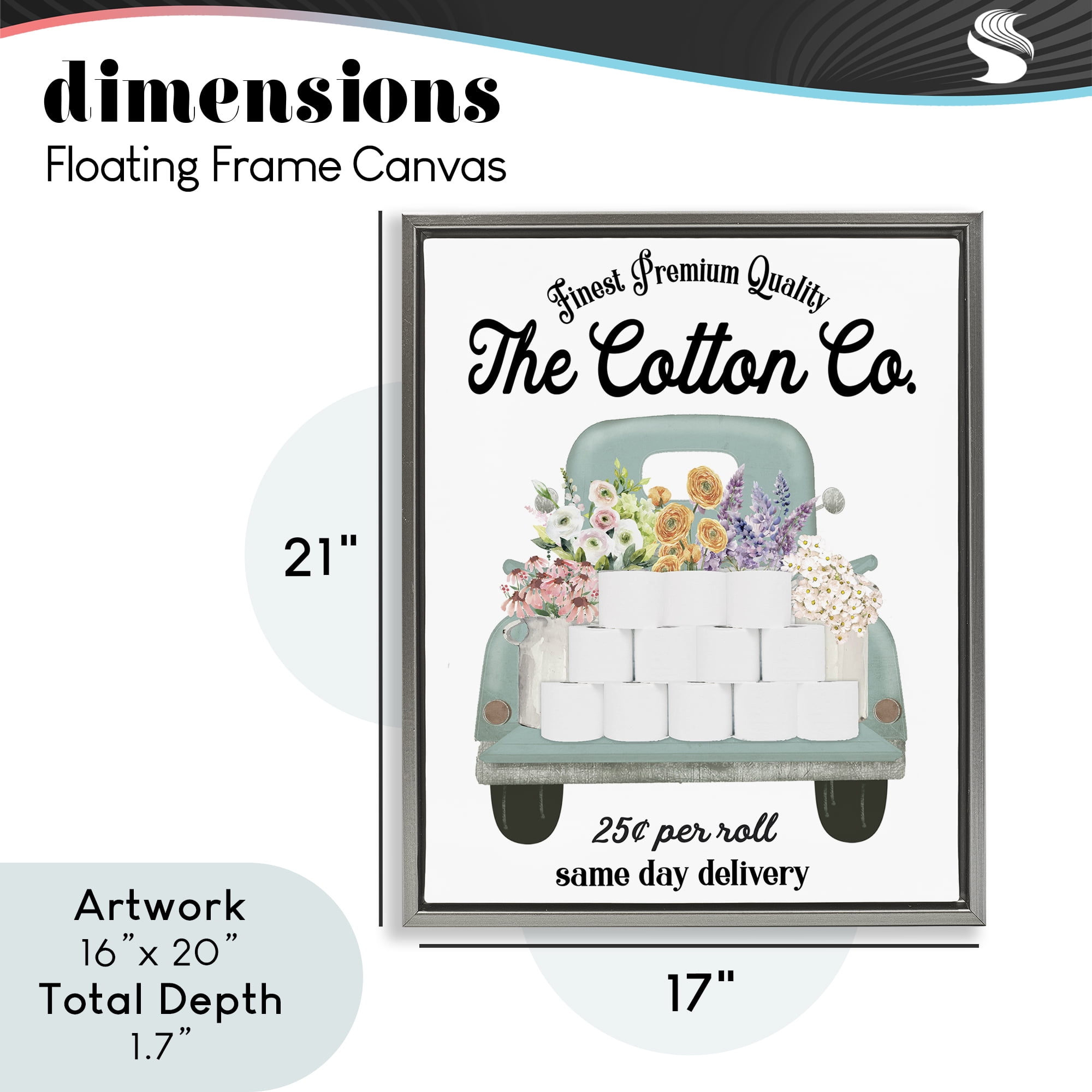 Toilet Paper Delivery Truck Gray Framed Floater Canvas Wall Art, design by Lettered and Lined