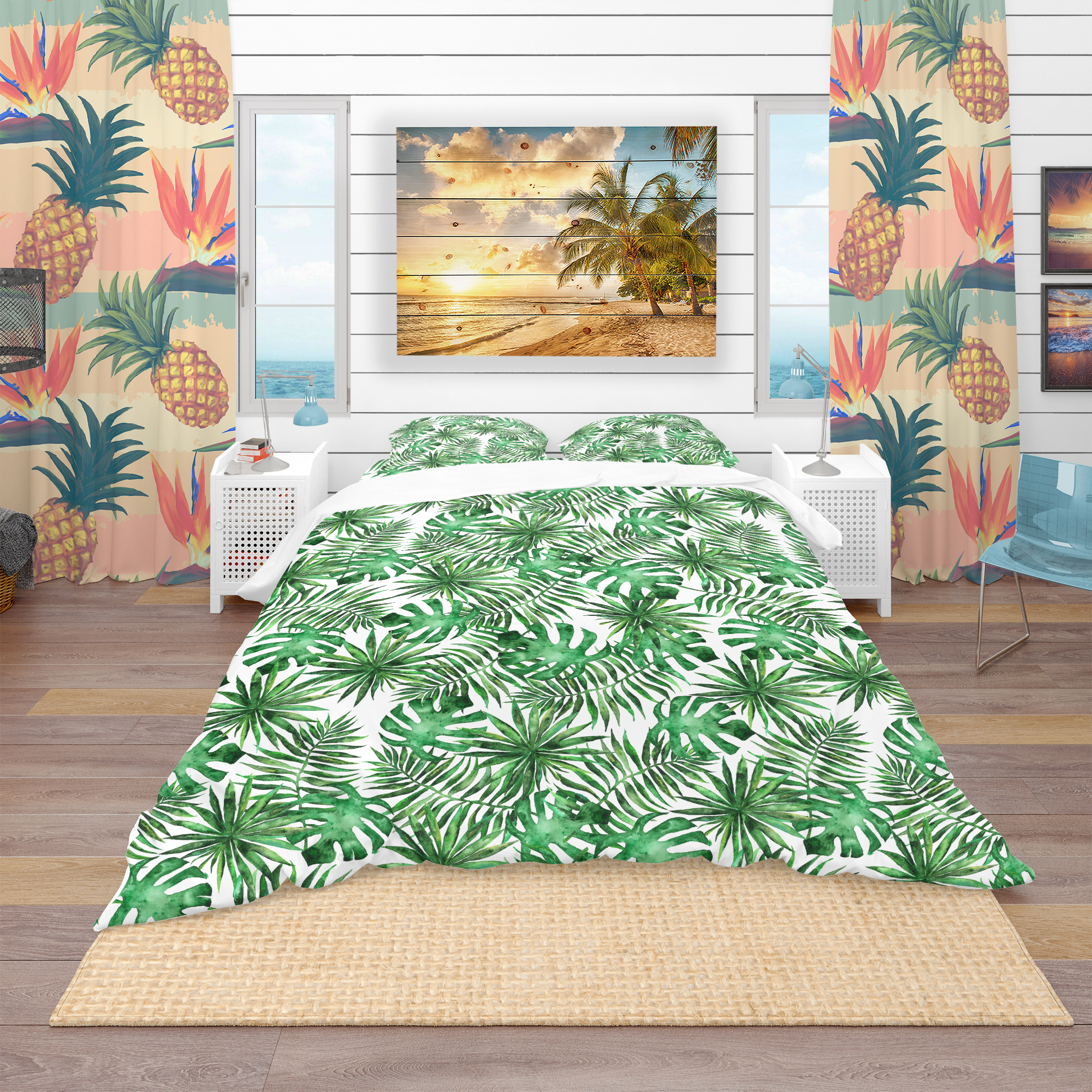 Designart 'Leaves & Brunches of Tropical Plants & Trees' Tropical Duvet Cover Set