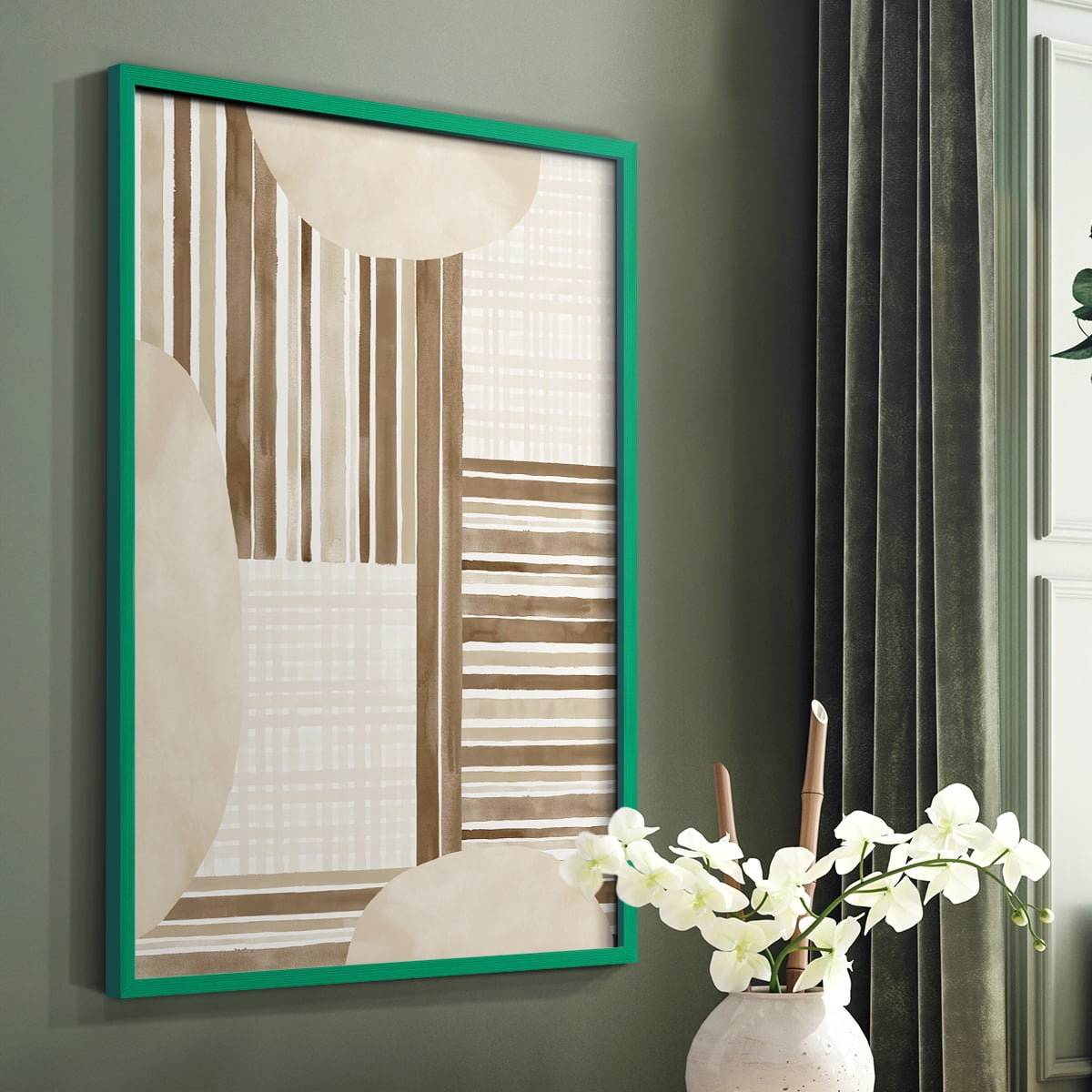 Neutral Stripes in Green Solid Wood 11 x 14 Framed Print