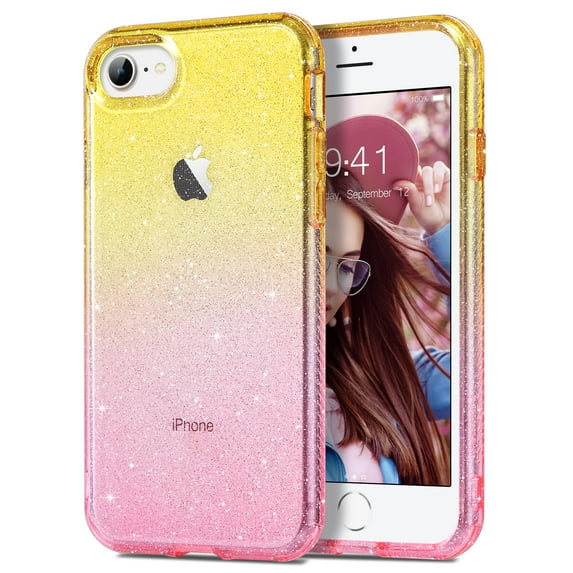 ULAK iPhone SE 3 5G 2022 Case, iPhone SE 2 2020 Case, iPhone 8 7 Case, Cute Slim Bumper Phone Case for iPhone SE 3rd 2nd Generation/8/7 for Girls Women, Yellow Pink