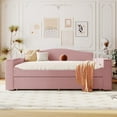 thumbnail image 2 of Full Size Teddy Fleece Daybed with Integrated Bluetooth Audio System, Modern Upholstered Sofa Platform Bed with Trundle and Storage Armrests, Multifunctional Bedroom Furniture, Easy to Assembly, Pink, 2 of 9
