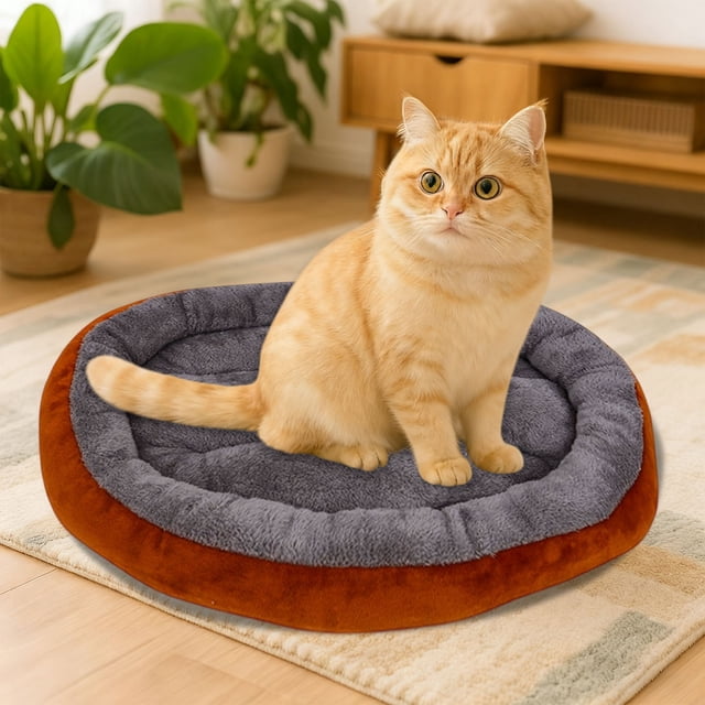FHBVT Pet Mat Suede Round Winter Warm Soft Plush Machine Washable Pet Kennel Mat for Home Indoor Kennel Crate Rest Sleep Anti Slip Thickened Pet Mat for Small Medium Cats Dogs Pet Bedding Supplies