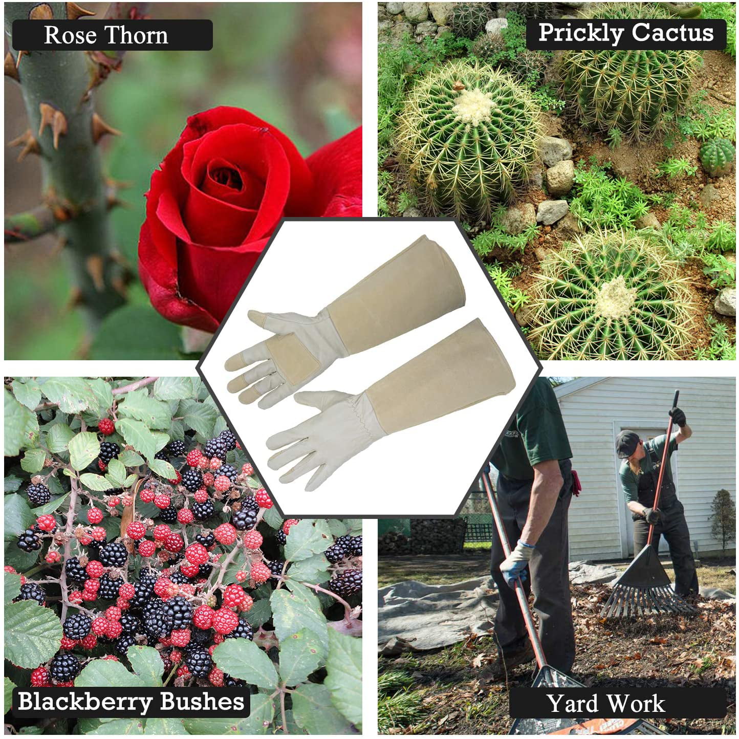 Rose Pruning Gardening Gloves Pigskin Leather Long Cuff Thornproof Work Gloves 