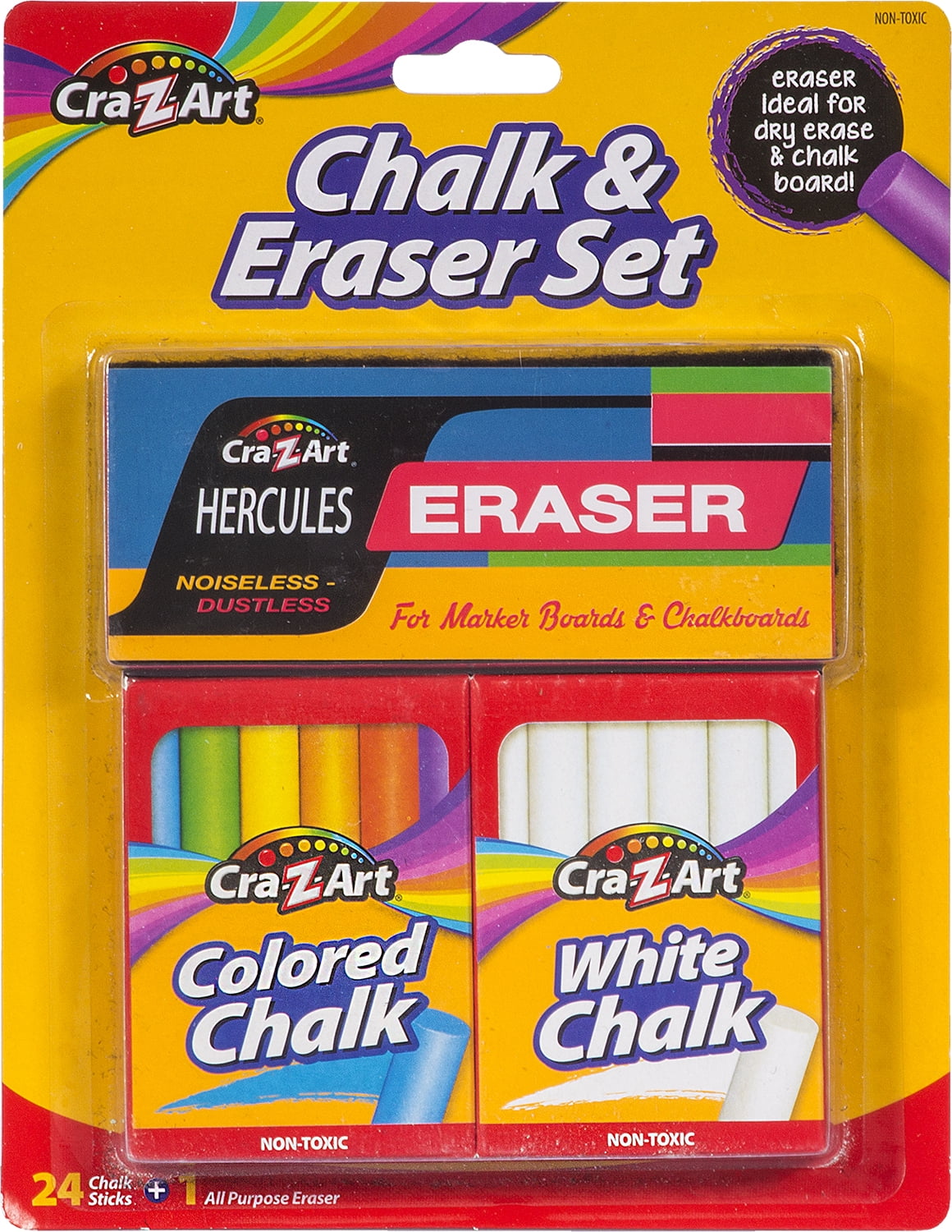 BAZIC 12 Color & 12 White Chalk w/ Eraser Set for School Crafts or Outside Play.