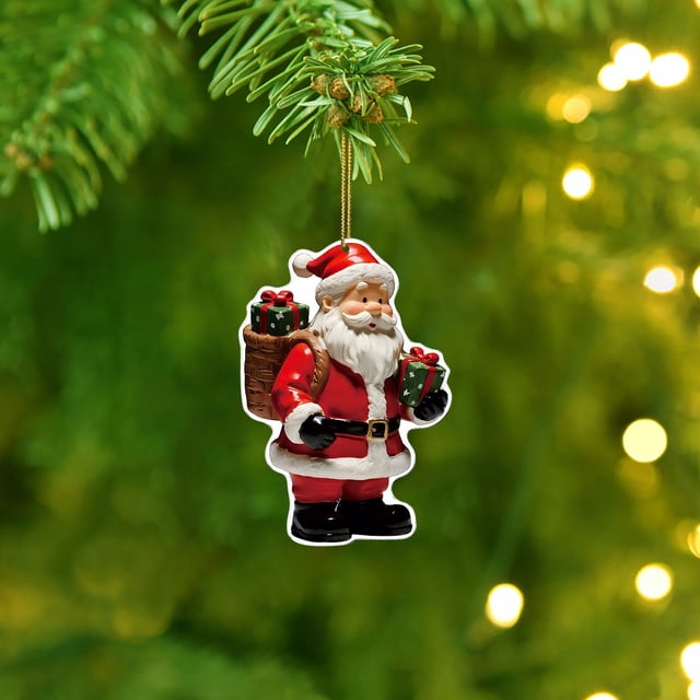 Adorno Colgante de Papá Noel de Acrílico | Colgante para Árbol de Navidad de Alta Transparencia E Impermeable | Decoración Navideña Ligera y Plana con Cinta para Interiores, Exteriores, Ventanas y Pu