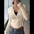 thumbnail image 4 of Chaqueta Corta Ligera con Capucha, Cremallera y Cordón de Larga para Mujer Caqui S, 4 of 9