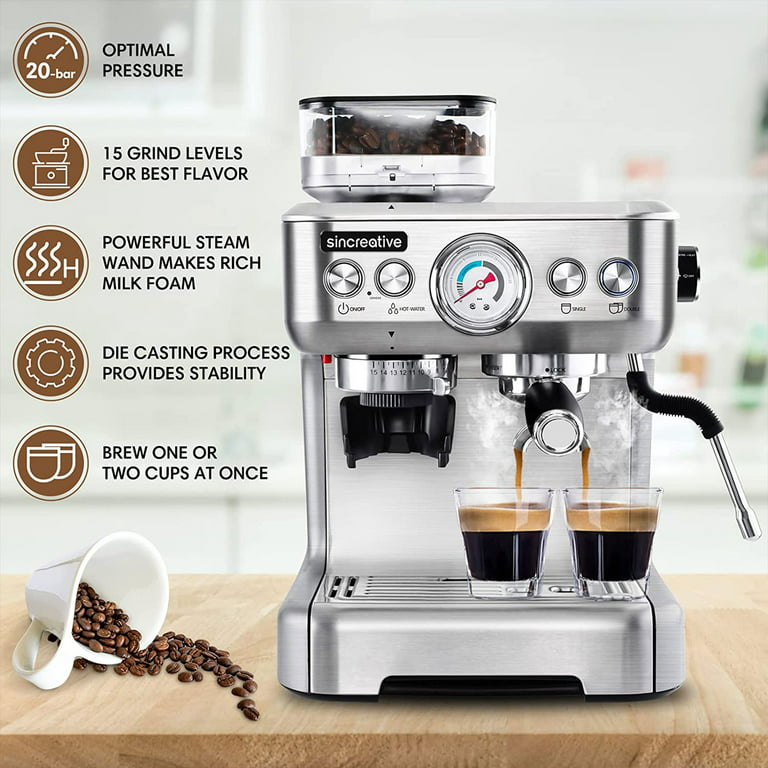 Sincreative CM5700™ 20-Bar All-in-One Espresso Machine with Grinder an