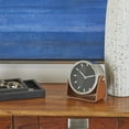 thumbnail image 2 of DecMode Stainless Steel Modern Round Decorative Desk Clock 6"W x 6"H, with Metallic Silver and Leathery Brown Stand, 2 of 8