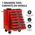 thumbnail image 3 of POVANL 7 Drawers Portable Tool Cart with Key Locking, Ball Bearing Drawer Slides and 4 Steering Wheels (2 with Parking Brakes), Steel Tool Box, 200lbs Load for Garage, Workshop and Repair Shops (Red), 3 of 10