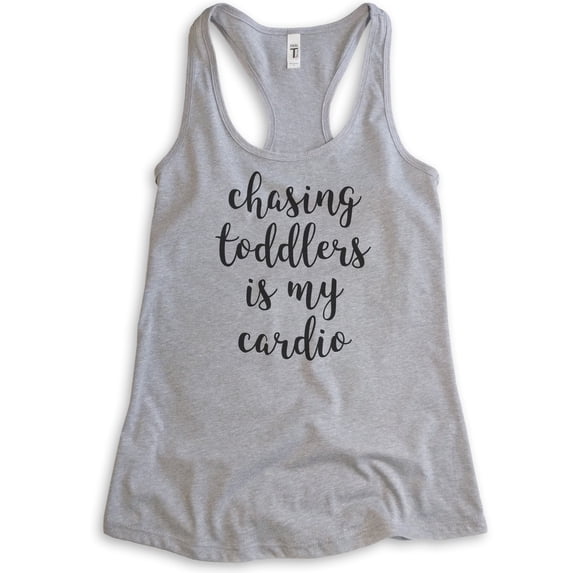 Chasing Toddlers Is My Cardio Tank Top, Ladies Racerback Tank, New Mom Mama Workout Yoga Toddler Mom Tank, Heather Gray, X-Large
