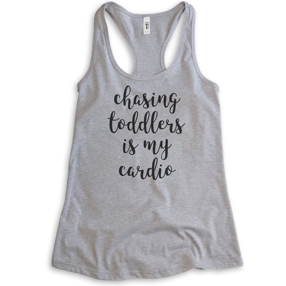 Chasing Toddlers Is My Cardio Tank Top, Ladies Racerback Tank, New Mom Mama Workout Yoga Toddler Mom Tank, Heather Gray, Large