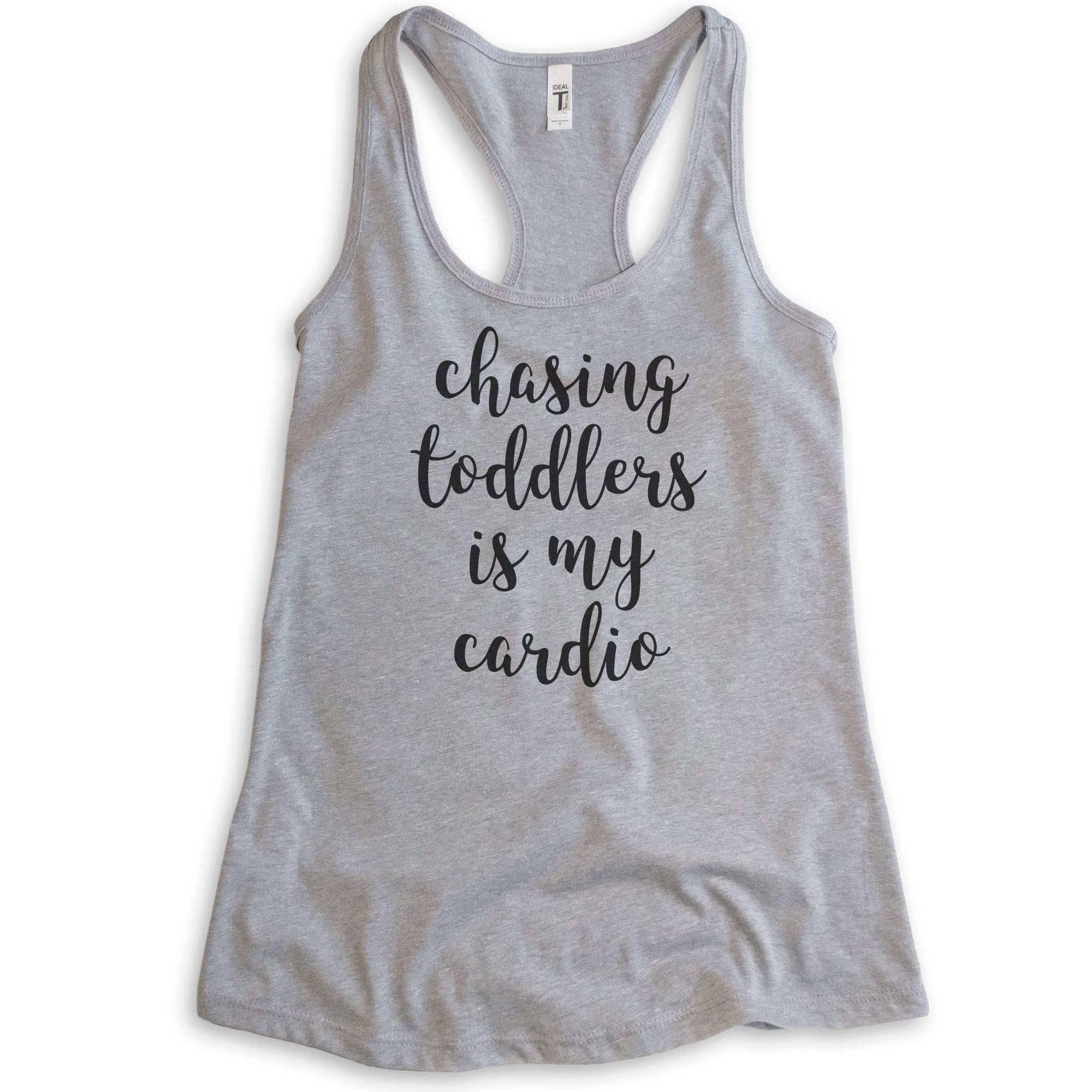 Chasing Toddlers Is My Cardio Tank Top, Ladies Racerback Tank, New Mom Mama Workout Yoga Toddler Mom Tank, Heather Gray, Large