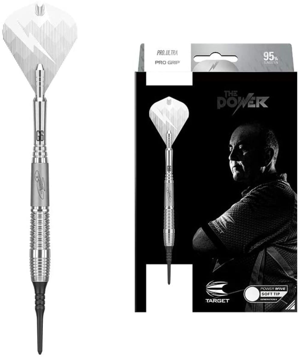 Black and Silver Target Darts Phil Taylor Power Series Tungsten Soft Tip Darts Set