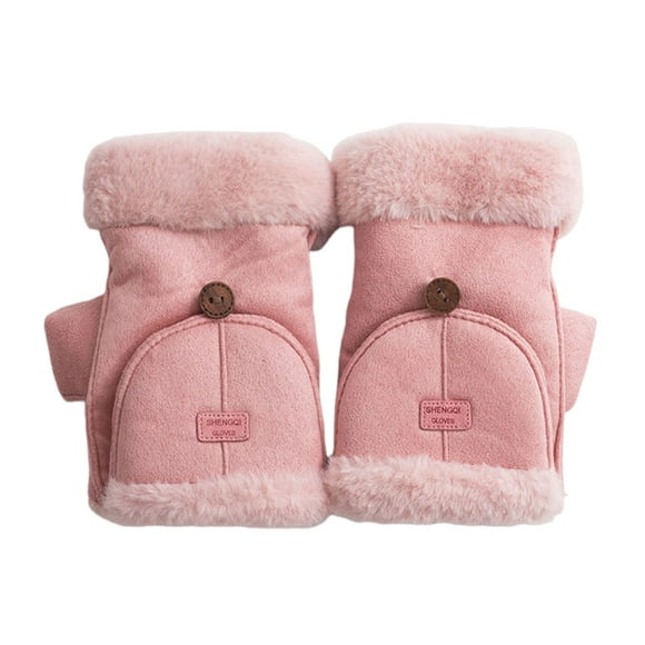 fashionhome Cozy 2 Pairs Winter Faux Fur Colors Carhartt Warm With Fingerless Mittens Women Carhartt Gloves Furry Flip Women Pink