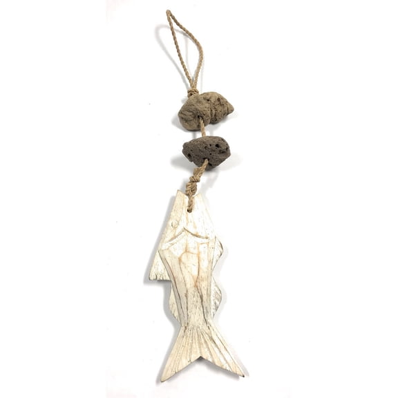 Driftwood Garland Fish w/ lava Stone 12" White | #lis3100930