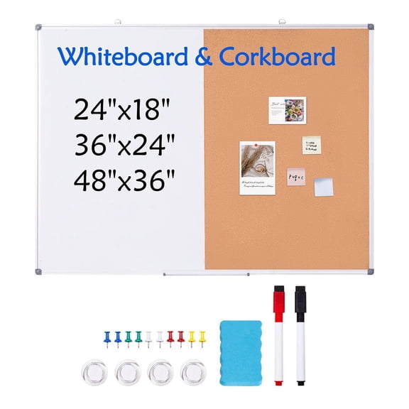 48x36 Inch Magnetic Dry Erase Whiteboard Corkboard Combo Aluminum Frame Wall Mount for School Home Office