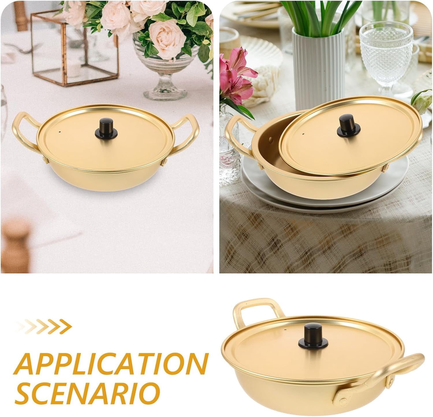 Korean Noodle Cooking Pot 18cm Non-stick Yellow Aluminum Soup Pot with Lid Double Handles Portable Cookware for Instant Ramen and Household Kitchen Use
