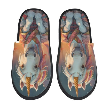 Balery Starry Sky Cute Horse Slient Indoor Furry Fleece Comfort House Shoes Soft Non-Slip Home Shoes Cotton slippers House Slippers-- Medium