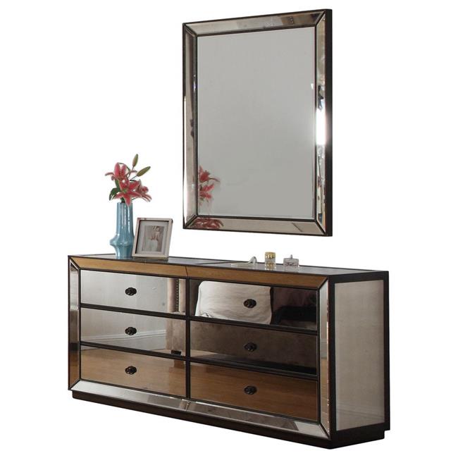 Best Master Furniture T1805 2 Pcs Dresser & Mirror Seli Silver with Hazelnut Trimming Mirrored