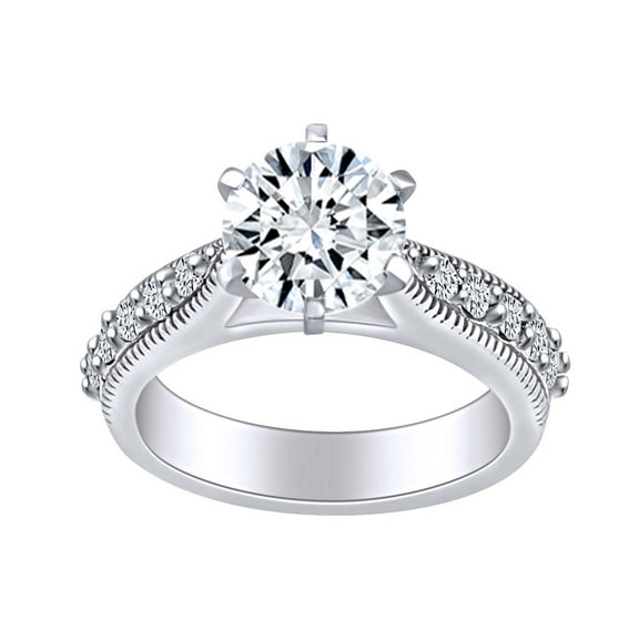 AFFY 1 Carat (Ctw) Round Shape White Natural Diamond Solitaire Engagement Ring In 14k Solid White Gold Ring Size-5