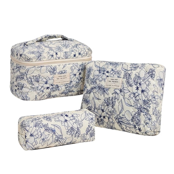 Quilted Cosmetic Bag, Large Capacity Makeup Bag, Portable Floral Toiletries Storage Organizer, Odorless Durable Material, Multi-Color Options, Lightweight Travel Pouch for Women