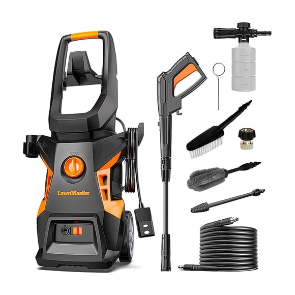 Hidrolavadora eléctrica LawnMaster LT506-2000A de 13 A, 1,4 GPM, 2300 PSI máx., con depósito de espuma y certificación CSA