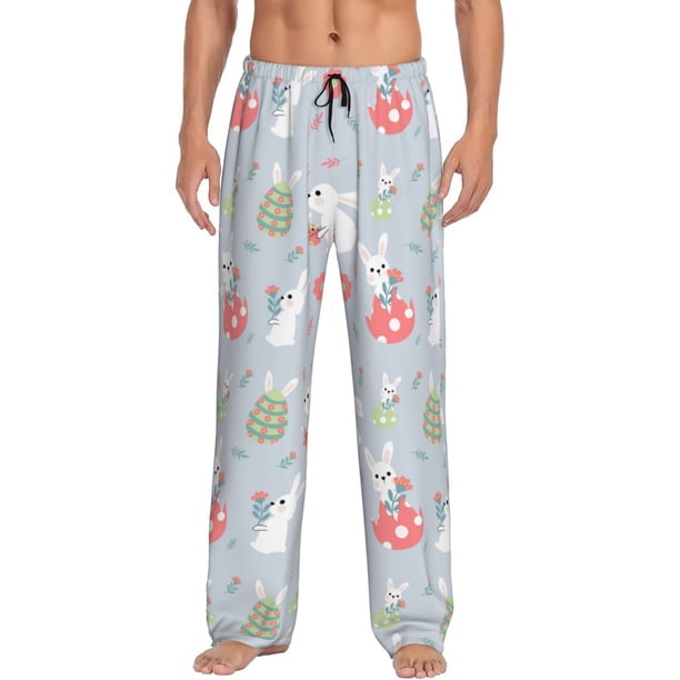 Fotbe Bunny cartoon with easter Pantalones de Pijama para Hombre, Pantalones de Dormir, Pantalones de Casa con Cintura Ajustable y Bolsillos-X-Large