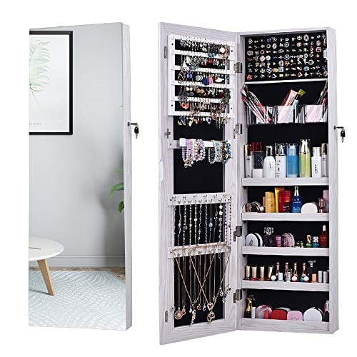 Aoou Jewelry Organizer Cabinet Full Screen Display View Larger Mirror Length Large Capacity Dressing Makeup Armoire White â Com Aoou Jewelry Organizer Cabinet, Jewelry And Makeup Armoire