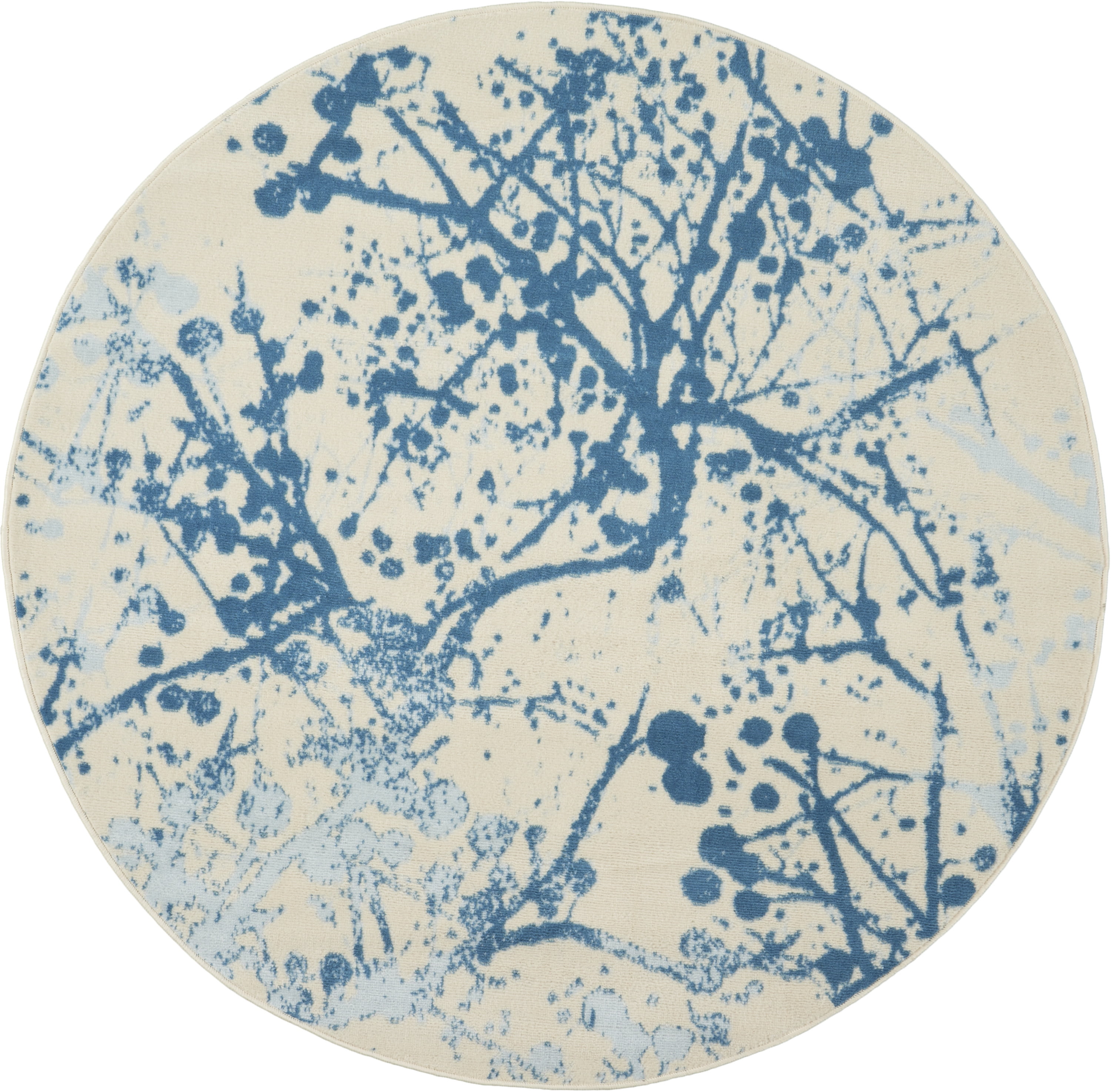 Walmart Bliss Modern Botanical Ivory/Blue 5'3" x Round Area Rug, (5' Round)