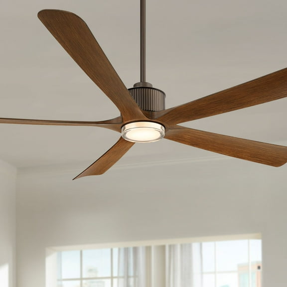 60" Casa Vieja Hex Bronze and Koa LED Ceiling Fan with Remote